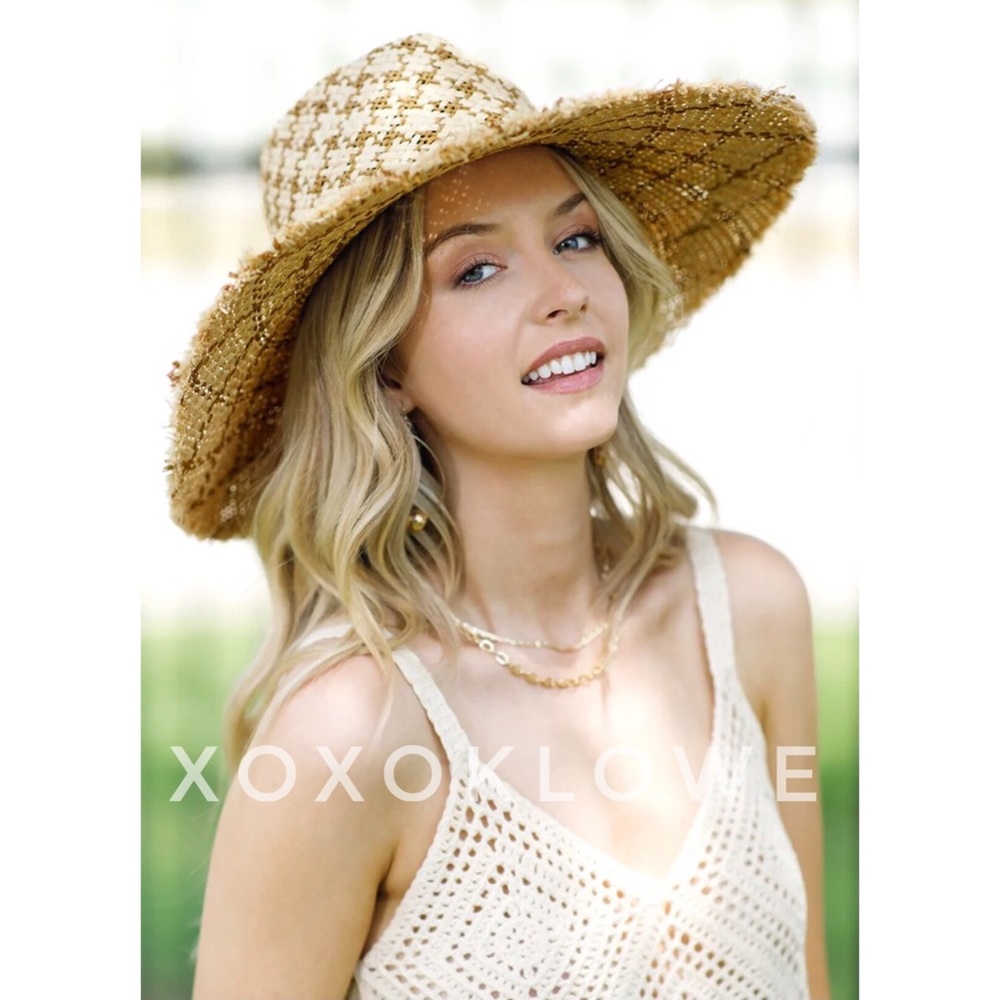 Two Tone Raffia Wide Brim Sun Hat - Picture 7 of 8